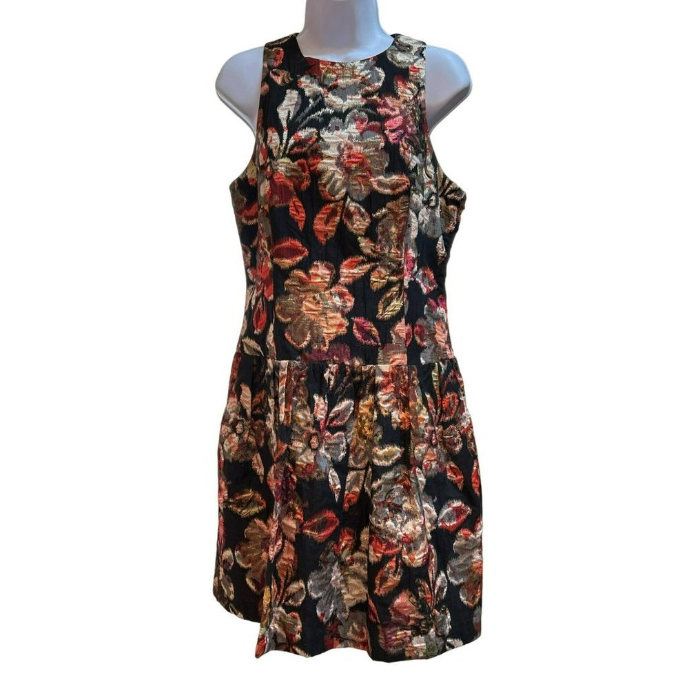 Anthropologie Women's Leifsdottir Adelita Tie Back Dress Size 10 Floral Metallic